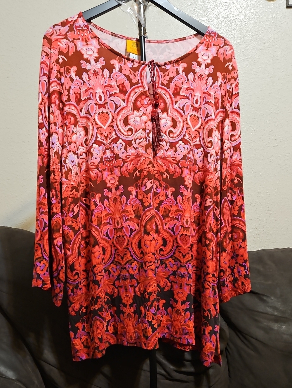 Ruby Rd. Pink & Red Floral Tassel Tunic Top
